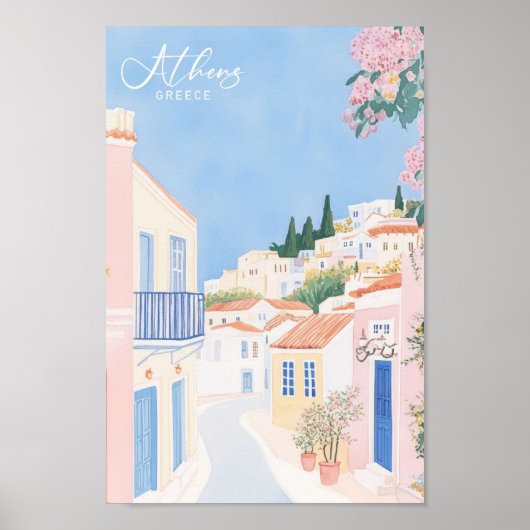 Poster Athènes Grèce Gouache Peinture Illustration Voyage (Devant)