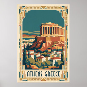 Poster Athènes Grèce Illustration de Voyage Vintage