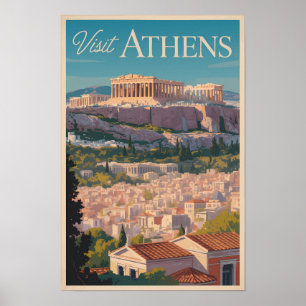 Poster Athènes Grèce Parthénon Voyage Art Vintage