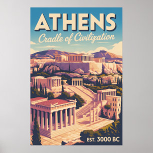 Poster Athènes Grèce Rétro Skyline Paysage Urbain Voyage