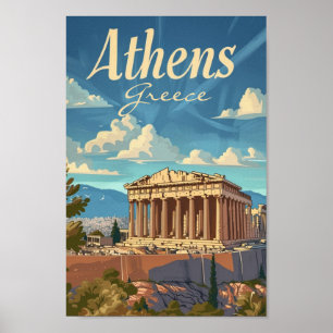 Poster Athènes Grèce Vintage célèbre Travel Place