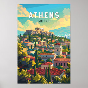 Poster Athènes voyage artistique vintage Grèce