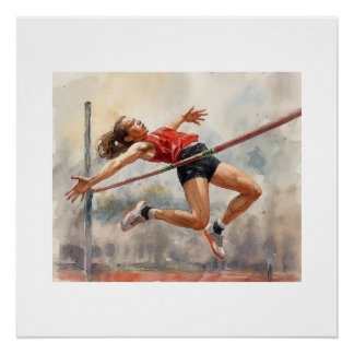 Poster Athlete Clearing High Jump Bar, 