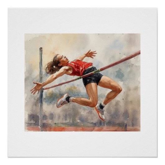 Poster Athlete Clearing High Jump Bar,  (Devant)