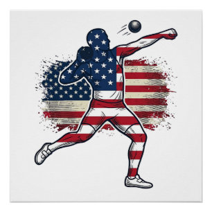 Poster Athlète de lancer du poids patriotique dessin de g