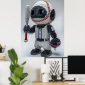 Poster Athlète Voxel Minimal en Uniforme Blanc – Baseball (Bureau à domicile)