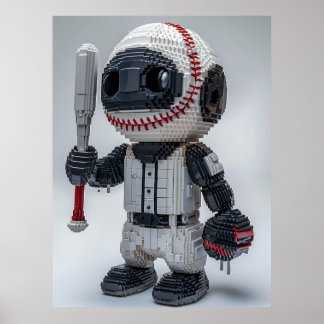 Poster Athlète Voxel Minimal en Uniforme Blanc – Baseball