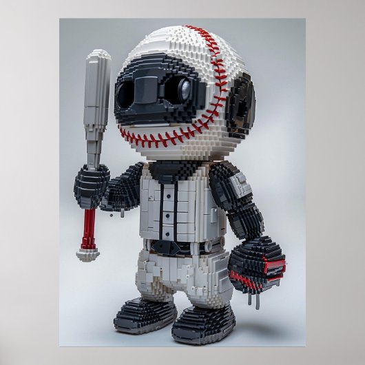 Poster Athlète Voxel Minimal en Uniforme Blanc – Baseball (Devant)