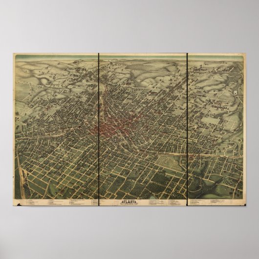 Poster Atlanta Georgia 1892 Panoramic Map (Devant)