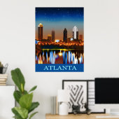Poster Atlanta Skyline par nuit avec réflexions (Bureau à domicile)