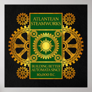 Poster Atlantean Steamworks - Gold & Green on Black