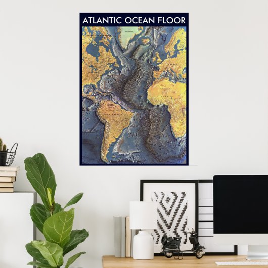Poster " Atlantic : 1968 - The Atlantic OCEAN FLOOR map . (Bureau à domicile)