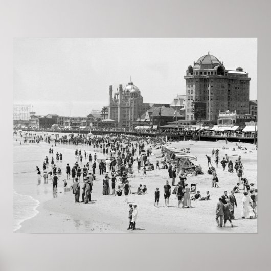 Poster Atlantic City Beach, 1910. Photo été vintage (Devant)