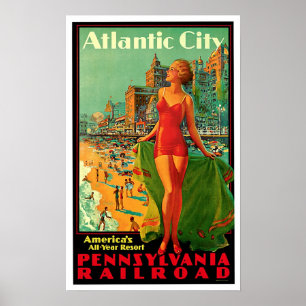 Poster Atlantic City New Jersey Vintage voyage fille