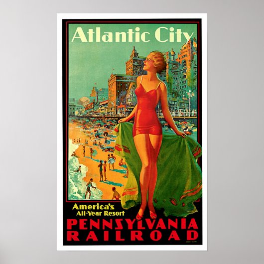 Poster Atlantic City New Jersey Vintage voyage fille (Devant)