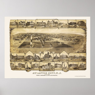 Poster Atlantic City, NJ Carte panoramique - 1880
