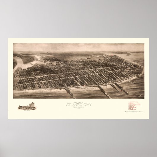 Poster Atlantic City, NJ Panoramic Map - 1909 (Devant)