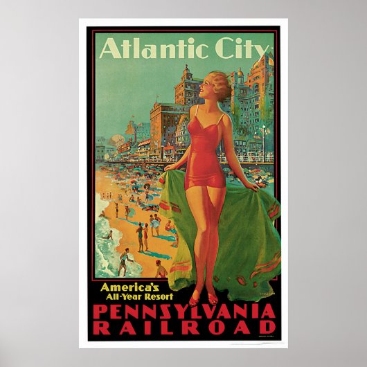 Poster Atlantic City Pennsylvania Railroad Vintage (Devant)