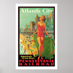 Poster Atlantic City - Pennsylvania RR Vintage voyage