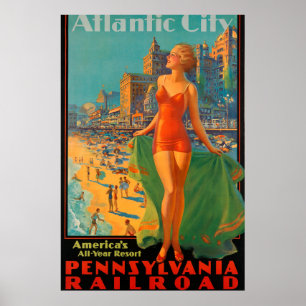 Poster Atlantic City Vintage Pennsylvania Rail Voyage