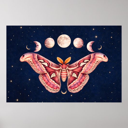 Poster Atlas Moth Celestial Moon Phase | Boho Lunar Art (Devant)