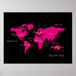 Poster atlas rose chaud . carte du monde girly