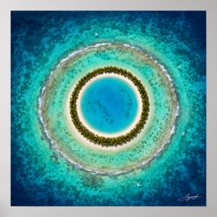 Poster Atoll Circulaire Parfait Vue Satellite