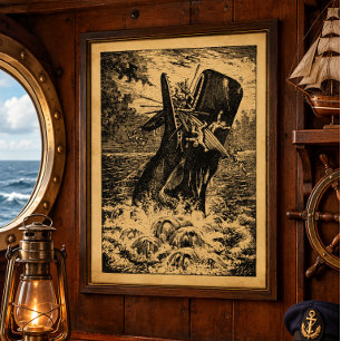 Poster Attaque de baleine de l'ère victorienne Nautique V