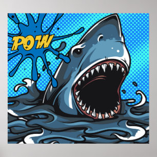 Poster Attaque de requin POW Superhero Comic Water Splat