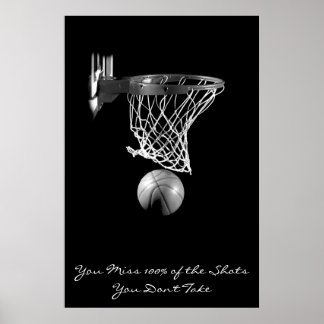 Poster Atteindre Motivational Basketball noir et blanc