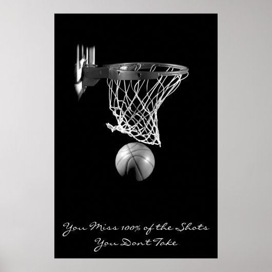 Poster Atteindre Motivational Basketball noir et blanc (Devant)