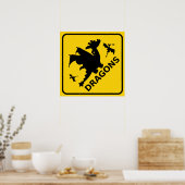 Poster Attention aux dragons Signal d'avertissement (Cuisine)