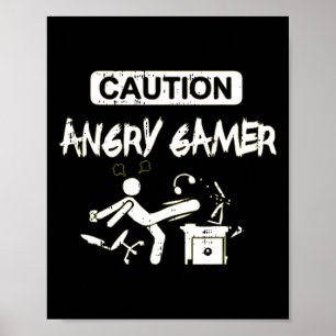 Poster Attention Gamer En Colère Ordinateur Drôle Vidéo J