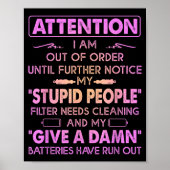 Poster Attention I Am Out Of Order Until Further Notice M (Devant)