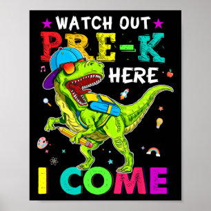 Poster Attention préscolaire, j'arrive Dinosaures Byck à