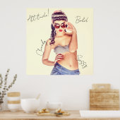 Poster Attitude ! Modèle rétro en short et top bikini. (Cuisine)