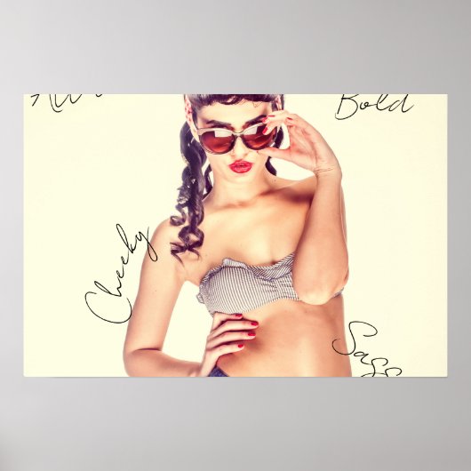 Poster Attitude ! Modèle rétro en short et top bikini. (Devant)