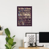 Poster Attractions et lieux célèbres de Baltimore, Maryla (Bureau à domicile)
