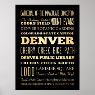 Poster Attractions et lieux célèbres de Denver, Colorado
