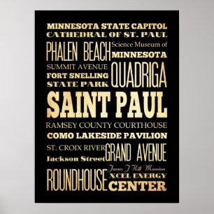 Poster Attractions & Famous Places of St Paul, Minnesota