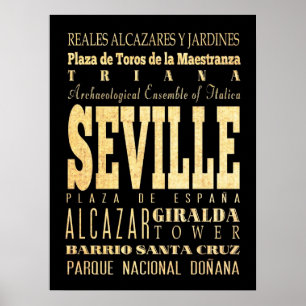 Poster Attractions & Lieux célèbres de Séville, Espagne