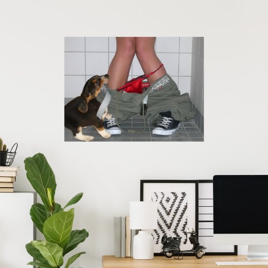Poster Attrapé avec mon pantalon à nouveau, mignon chien  (Bureau à domicile)