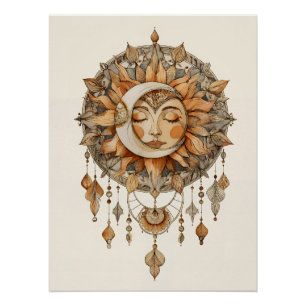 Poster Attrape-rêves au visage de soleil doré
