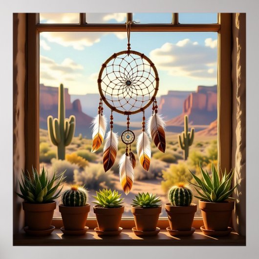 Poster Attrape-rêves, canyons du désert, cactus (Devant)