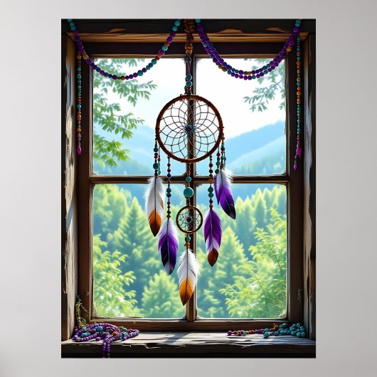 Poster Attrape-rêves dans la fenêtre | Art Boho (Devant)
