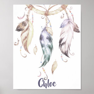 Poster Attrape-rêves mural à plumes Boho