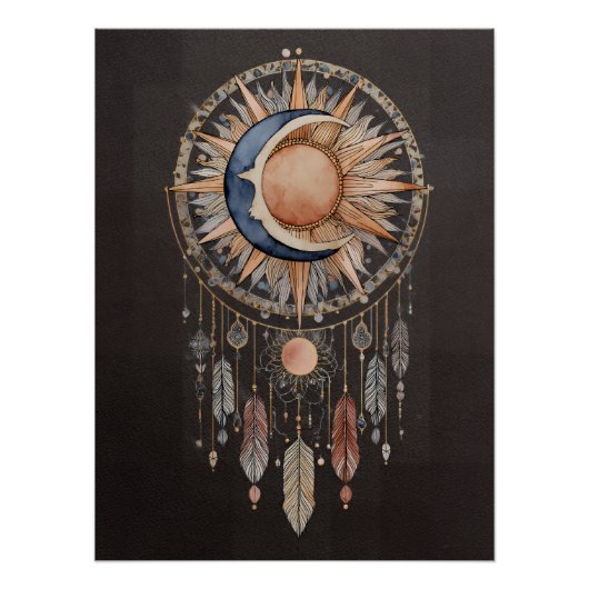Poster Attrapeur de rêves Soleil Lune Céleste (Devant)