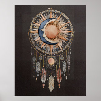 Poster Attrapeur de rêves Soleil Lune Céleste