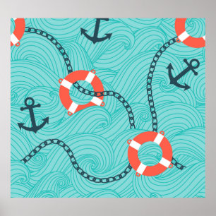 Poster Attributs nautiques Motif libre sans couture
