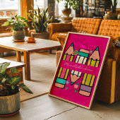 Poster au crayon de l'enseignant rose chaud